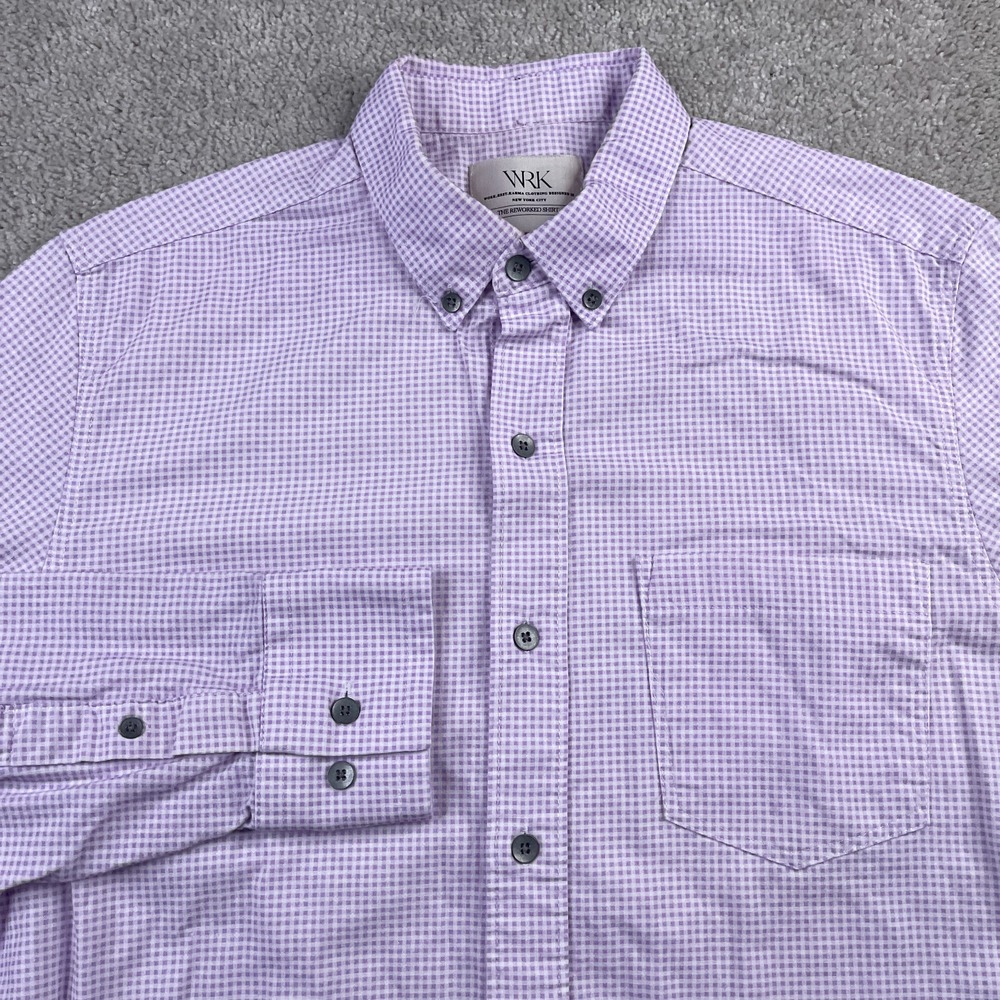 WRK Shirt Mens Medium Purple‎ Checkered Reworked Slim Fit Long Sleeve Button Up